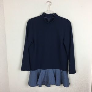 ZARA | Navy Blue High Neck Peplum Top